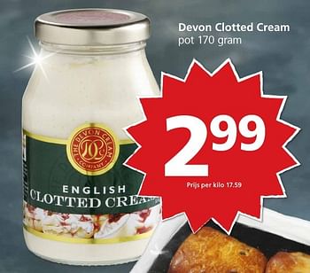 Aanbiedingen Devon clotted cream - Devon - Geldig van 19/12/2016 tot 26/12/2016 bij Jan Linders