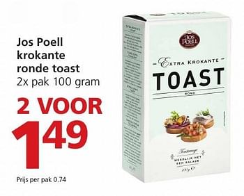 Aanbiedingen Jos poell krokante ronde toast - Huismerk - Jan Linders - Geldig van 19/12/2016 tot 26/12/2016 bij Jan Linders