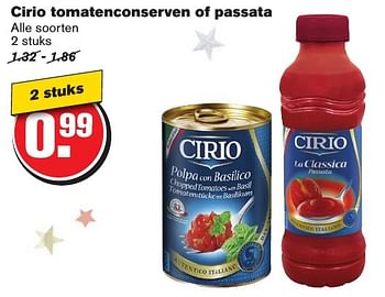 Aanbiedingen Cirio tomatenconserven of passata - CIRIO - Geldig van 21/12/2016 tot 26/12/2016 bij Hoogvliet