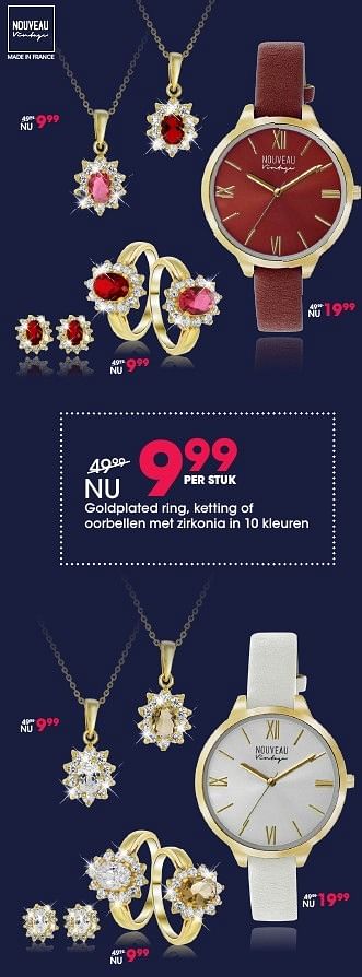Aanbiedingen Goldplated ring, ketting of oorbellen met zirkonia in 10 kleuren - Huismerk - Lucardi - Geldig van 05/12/2016 tot 31/12/2016 bij Lucardi