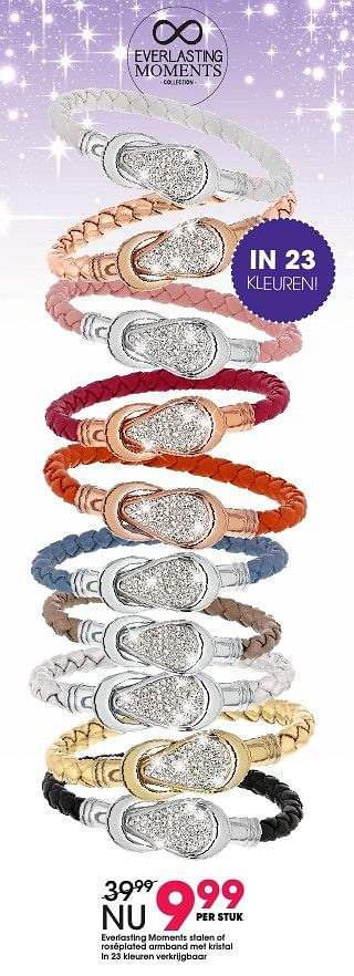 Aanbiedingen Everlasting moments stalen of roséplated armband met kristal in 23 kleuren verkrijgbaar - Huismerk - Lucardi - Geldig van 05/12/2016 tot 31/12/2016 bij Lucardi