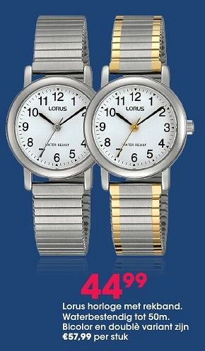 Aanbiedingen Lorus horloge met rekband. waterbestendig tot 50m. bicolor en doublè variant zijn - Lorus - Geldig van 05/12/2016 tot 31/12/2016 bij Lucardi