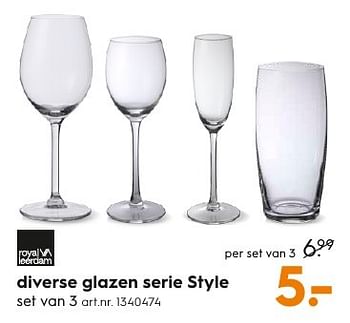 Aanbiedingen Royal leerdam diverse glazen serie style - Royal Leerdam - Geldig van 17/12/2016 tot 31/12/2016 bij Blokker