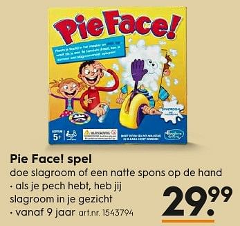 Aanbiedingen Pie face! spel - Hasbro - Geldig van 17/12/2016 tot 31/12/2016 bij Blokker