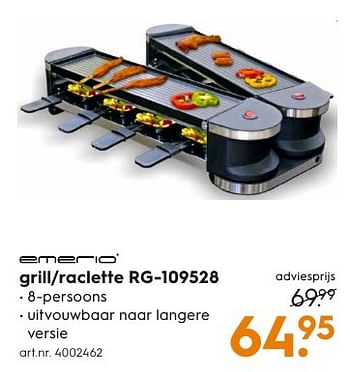 Aanbiedingen Emerio grill-raclette rg-109528 - Emerio - Geldig van 17/12/2016 tot 31/12/2016 bij Blokker