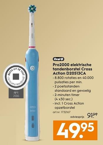Aanbiedingen Pro2000 elektrische tandenborstel cross action d20513ca - Oral-B - Geldig van 17/12/2016 tot 31/12/2016 bij Blokker