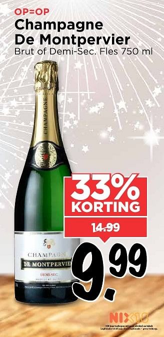 Aanbiedingen Champagne de montpervier brut of demi-sec - Champagne - Geldig van 25/12/2016 tot 31/12/2016 bij Vomar