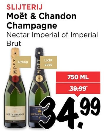 Aanbiedingen Moët + chandon champagne nectar imperial of imperial brut - Moet &amp; Chandon - Geldig van 25/12/2016 tot 31/12/2016 bij Vomar