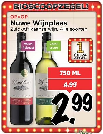Aanbiedingen Nuwe wijnplaas zuid-afrikaanse wijn - Witte wijnen - Geldig van 25/12/2016 tot 31/12/2016 bij Vomar
