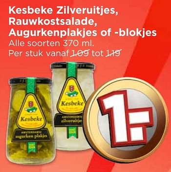 Aanbiedingen Kesbeke zilveruitjes, rauwkostsalade, augurkenplakjes of -blokjes - Kesbeke - Geldig van 25/12/2016 tot 31/12/2016 bij Vomar