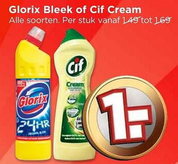 Aanbiedingen Glorix bleek of cif cream - Cif - Geldig van 25/12/2016 tot 31/12/2016 bij Vomar