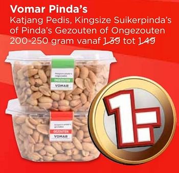 Aanbiedingen Vomar pinda`s katjang pedis, kingsize suikerpinda`s of pinda`s gezouten of ongezouten - Huismerk Vomar - Geldig van 25/12/2016 tot 31/12/2016 bij Vomar