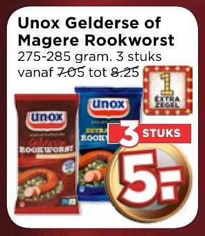 Aanbiedingen Unox gelderse of magere rookworst - Unox - Geldig van 25/12/2016 tot 31/12/2016 bij Vomar