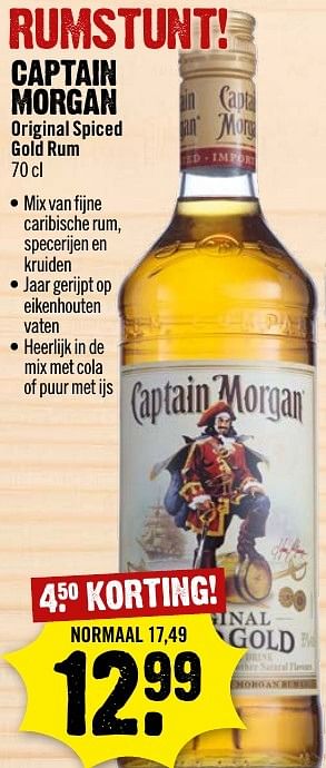 Aanbiedingen Captain morgan original spiced gold rum - Captain Morgan - Geldig van 25/12/2016 tot 31/12/2016 bij Dirk III
