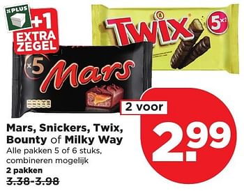 Aanbiedingen Mars, snickers, twix, bounty of milky way - Mars - Geldig van 25/12/2016 tot 31/12/2016 bij Plus