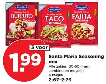 Aanbiedingen Santa maria seasoning mix - Santa Maria - Geldig van 25/12/2016 tot 31/12/2016 bij Plus