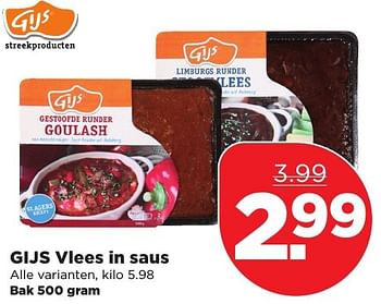 Aanbiedingen Gijs vlees in saus - Gijs - Geldig van 25/12/2016 tot 31/12/2016 bij Plus