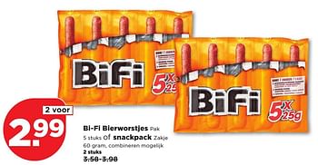 Aanbiedingen Bi-fi bierworstjes of snackpack - Bi-Fi - Geldig van 25/12/2016 tot 31/12/2016 bij Plus