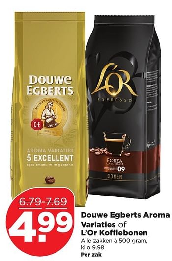 Aanbiedingen Douwe egberts aroma variaties of l`or koffiebonen - Douwe Egberts - Geldig van 25/12/2016 tot 31/12/2016 bij Plus