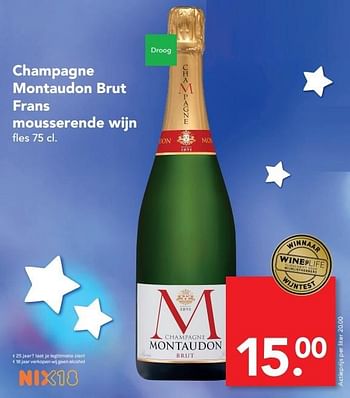 Aanbiedingen Champagne montaudon brut frans mousserende wijn - Champagne - Geldig van 26/12/2016 tot 31/12/2016 bij Deen Supermarkten