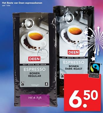Aanbiedingen Het beste van deen espressobonen - Huismerk deen supermarkt - Geldig van 26/12/2016 tot 31/12/2016 bij Deen Supermarkten
