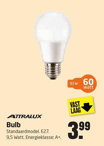 Aanbiedingen Attralux bulb standaardmodel. e27 - Attralux - Geldig van 19/12/2016 tot 31/12/2016 bij Formido