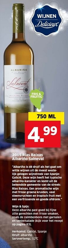 Aanbiedingen 2015 rías baixas albariño salneval - Witte wijnen - Geldig van 13/12/2016 tot 31/12/2016 bij Lidl