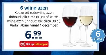Aanbiedingen 6 wijnglazen - Huismerk - Lidl - Geldig van 13/12/2016 tot 31/12/2016 bij Lidl