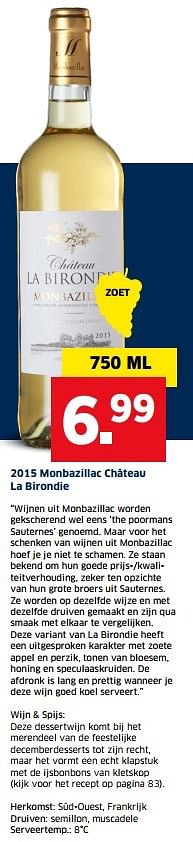 Aanbiedingen 2015 monbazillac château la birondie - Witte wijnen - Geldig van 13/12/2016 tot 31/12/2016 bij Lidl