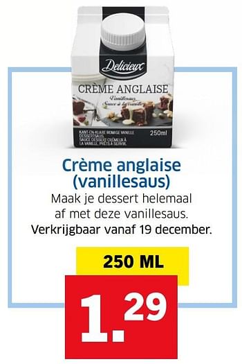 Aanbiedingen Crème anglaise (vanillesaus) - Delicieux - Geldig van 13/12/2016 tot 31/12/2016 bij Lidl