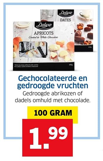 Aanbiedingen Gechocolateerde en gedroogde vruchten - Deluxe - Geldig van 13/12/2016 tot 31/12/2016 bij Lidl