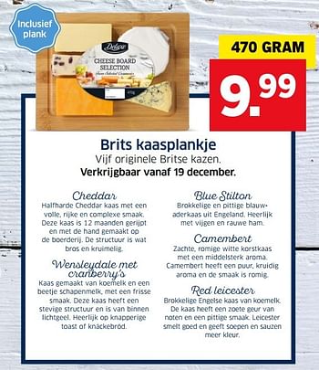 Aanbiedingen Brits kaasplankje - Deluxe - Geldig van 13/12/2016 tot 31/12/2016 bij Lidl
