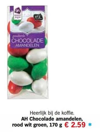 Aanbiedingen Ah chocolade amandelen, rood wit groen - Huismerk - Albert Heijn - Geldig van 13/12/2016 tot 31/12/2016 bij Albert Heijn