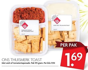 Aanbiedingen Ons thuismerk toast met aioli of tomatentapenade - Huismerk - Deka Markt - Geldig van 25/12/2016 tot 31/12/2016 bij Deka Markt