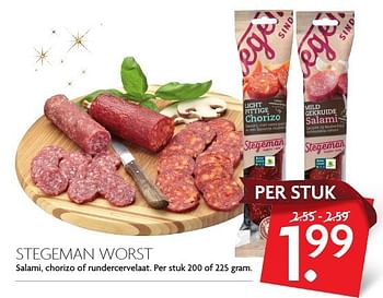 Aanbiedingen Stegeman worst salami, chorizo of rundercervelaat - Stegeman - Geldig van 25/12/2016 tot 31/12/2016 bij Deka Markt
