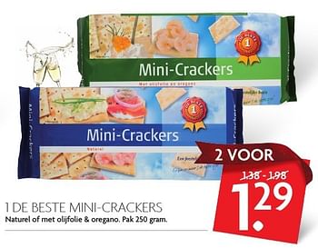 Aanbiedingen 1 de beste mini-crackers naturel of met olijfolie + oregano - 1 de beste - Geldig van 25/12/2016 tot 31/12/2016 bij Deka Markt
