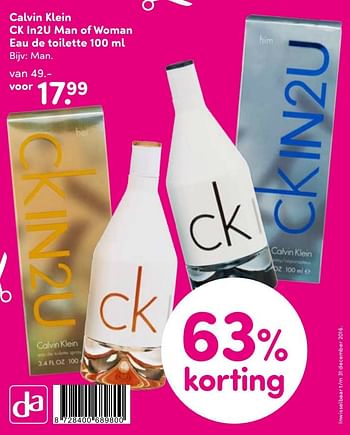 Aanbiedingen Calvin klein ck in2u man of woman eau de toilette - Calvin Klein - Geldig van 27/12/2016 tot 31/12/2016 bij da