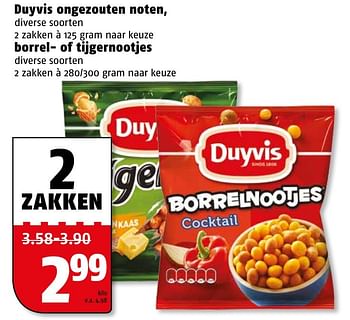 Aanbiedingen Duyvis ongezouten noten, borrel- of tijgernootjes - Duyvis - Geldig van 27/12/2016 tot 31/12/2016 bij Poiesz
