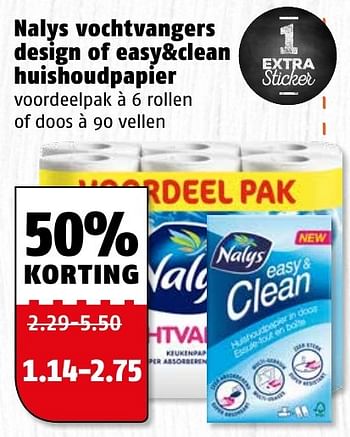 Aanbiedingen Nalys vochtvangers design of easy+clean huishoudpapier - Nalys - Geldig van 27/12/2016 tot 31/12/2016 bij Poiesz