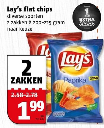 Aanbiedingen Lay`s flat chips - Lay's - Geldig van 27/12/2016 tot 31/12/2016 bij Poiesz
