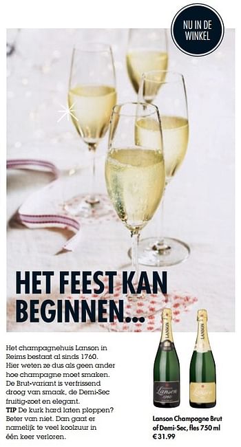 Aanbiedingen Lanson champagne brut of demi-sec - Champagne - Geldig van 13/12/2016 tot 31/12/2016 bij Albert Heijn