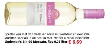 Aanbiedingen Lindeman`s bin 90 moscato - Witte wijnen - Geldig van 13/12/2016 tot 31/12/2016 bij Albert Heijn