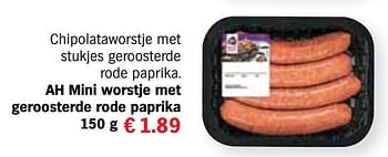 Aanbiedingen Ah mini worstje met geroosterde rode paprika - Huismerk - Albert Heijn - Geldig van 13/12/2016 tot 31/12/2016 bij Albert Heijn