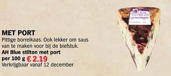 Aanbiedingen Ah blue stilton met port - Huismerk - Albert Heijn - Geldig van 13/12/2016 tot 31/12/2016 bij Albert Heijn