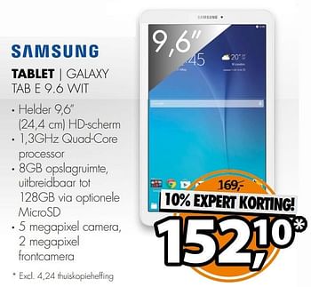 Aanbiedingen Samsung tablet galaxy tab e 9.6 wit - Samsung - Geldig van 29/12/2016 tot 31/12/2016 bij Expert
