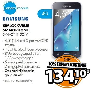 Aanbiedingen Samsung simlockvrije smartphone galaxy j1 2016 - Samsung - Geldig van 29/12/2016 tot 31/12/2016 bij Expert