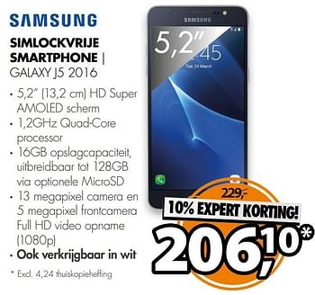 Aanbiedingen Samsung simlockvrije smartphone galaxy j5 2016 - Samsung - Geldig van 29/12/2016 tot 31/12/2016 bij Expert