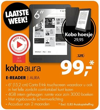Aanbiedingen Kobo e-reader aura - Kobo - Geldig van 29/12/2016 tot 31/12/2016 bij Expert