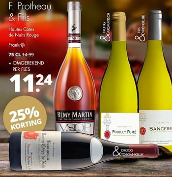 Aanbiedingen F. protheau + fils hautes cotes de nuits rouge frankrijk - Witte wijnen - Geldig van 19/12/2016 tot 31/12/2016 bij Mitra
