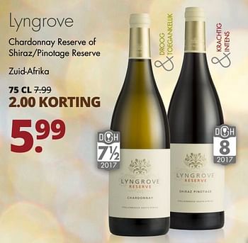 Aanbiedingen Lyngrove chardonnay reserve of shiraz-pinotage reserve zuid-afrika - Witte wijnen - Geldig van 19/12/2016 tot 31/12/2016 bij Mitra